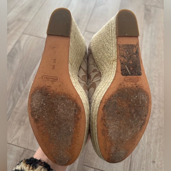 Coach Signature Logo Khaki Wedge Espadrille Size 9 - Picture 4 of 9